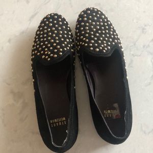 Stuart Weitzman black flats - gold studded and in great condition